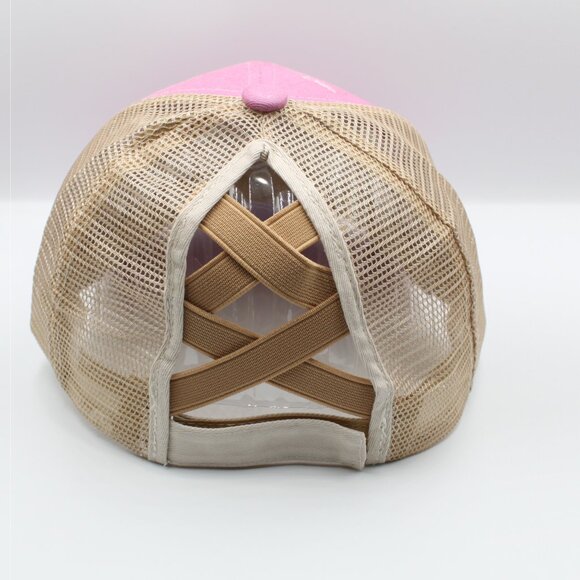 pink hat cap baseball with ponytail opening - Picture 2 of 3